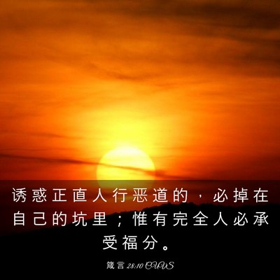 Picture 03 - 箴 言 28:10 CUVS - 诱 惑 正 直 人 行 恶 道 的 ， 必 掉 - Bible Verse Picture