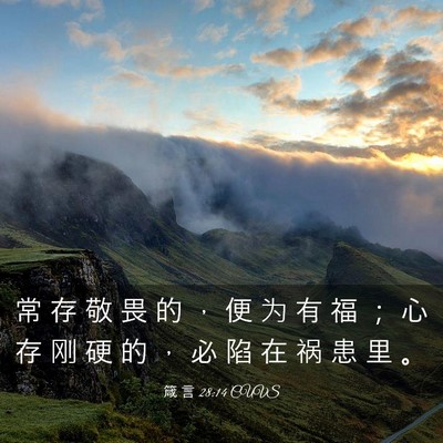 Picture 03 - 箴 言 28:14 CUVS - 常 存 敬 畏 的 ， 便 为 有 福 ； 心 - Bible Verse Picture