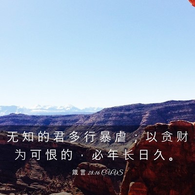 Picture 03 - 箴 言 28:16 CUVS - 无 知 的 君 多 行 暴 虐 ； 以 贪 财 - Bible Verse Picture
