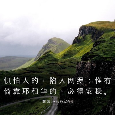 Picture 03 - 箴 言 29:25 CUVS - 惧 怕 人 的 ， 陷 入 网 罗 ； 惟 有 - Bible Verse Picture