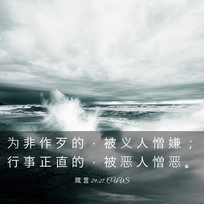 Picture 03 - 箴 言 29:27 CUVS - 为 非 作 歹 的 ， 被 义 人 憎 嫌 ； - Bible Verse Picture