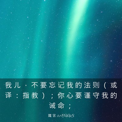 Picture 03 - 箴 言 3:1 CUVS - 我 儿 ， 不 要 忘 记 我 的 法 则 （ - Bible Verse Picture