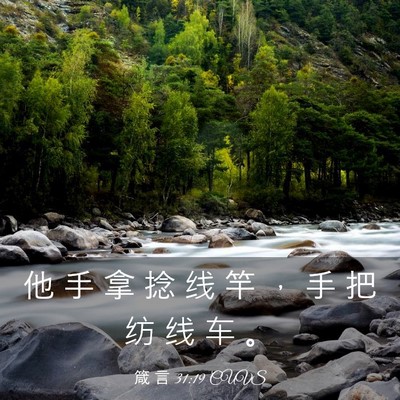 Picture 03 - 箴 言 31:19 CUVS - 他 手 拿 捻 线 竿 ， 手 把 纺 线 车 - Bible Verse Picture