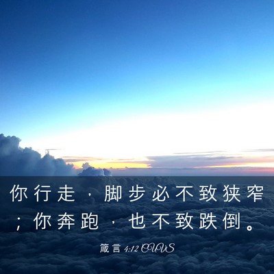 Picture 03 - 箴 言 4:12 CUVS - 你 行 走 ， 脚 步 必 不 致 狭 窄 ； - Bible Verse Picture