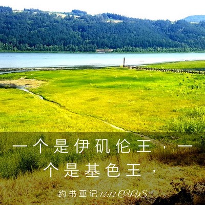 Picture 03 - 约 书 亚 记 12:12 CUVS - 一 个 是 伊 矶 伦 王 ， 一 个 是 基 - Bible Verse Picture