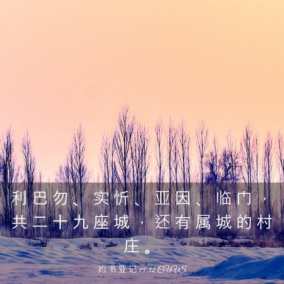 Picture 03 - 约 书 亚 记 15:32 CUVS - 利 巴 勿 、 实 忻 、 亚 因 、 临 门 - Bible Verse Picture