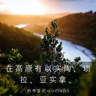Picture 03 - 约 书 亚 记 15:33 CUVS - 在 高 原 有 以 实 陶 、 琐 拉 、 亚 - Bible Verse Picture