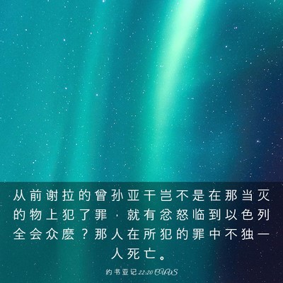 Picture 03 - 约 书 亚 记 22:20 CUVS - 从 前 谢 拉 的 曾 孙 亚 干 岂 不 是 - Bible Verse Picture