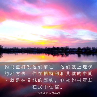 Picture 03 - 约 书 亚 记 8:9 CUVS - 约 书 亚 打 发 他 们 前 往 ， 他 们 - Bible Verse Picture