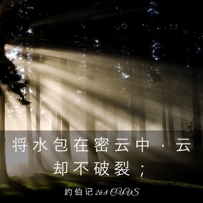 Picture 03 - 约 伯 记 26:8 CUVS - 将 水 包 在 密 云 中 ， 云 却 不 破 - Bible Verse Picture