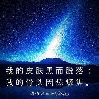 Picture 03 - 约 伯 记 30:30 CUVS - 我 的 皮 肤 黑 而 脱 落 ； 我 的 骨 - Bible Verse Picture