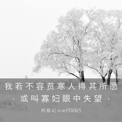 Picture 03 - 约 伯 记 31:16 CUVS - 我 若 不 容 贫 寒 人 得 其 所 愿 ， - Bible Verse Picture