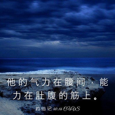 Picture 03 - 约 伯 记 40:16 CUVS - 他 的 气 力 在 腰 间 ， 能 力 在 肚 - Bible Verse Picture