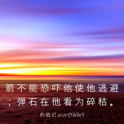 Picture 03 - 约 伯 记 41:28 CUVS - 箭 不 能 恐 吓 他 使 他 逃 避 ； 弹 - Bible Verse Picture