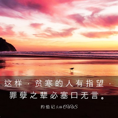 Picture 03 - 约 伯 记 5:16 CUVS - 这 样 ， 贫 寒 的 人 有 指 望 ， 罪 - Bible Verse Picture