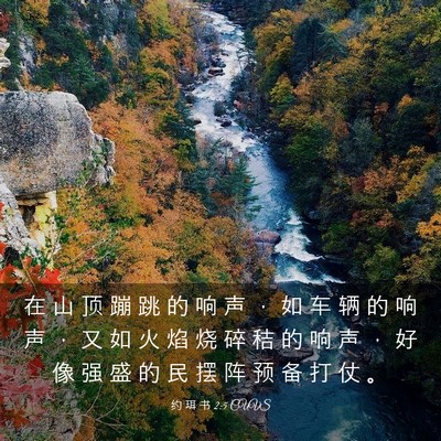 Picture 03 - 约 珥 书 2:5 CUVS - 在 山 顶 蹦 跳 的 响 声 ， 如 车 辆 - Bible Verse Picture