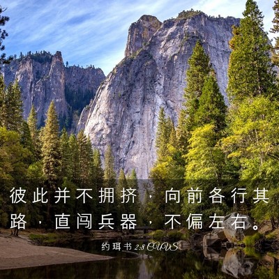 Picture 03 - 约 珥 书 2:8 CUVS - 彼 此 并 不 拥 挤 ， 向 前 各 行 其 - Bible Verse Picture