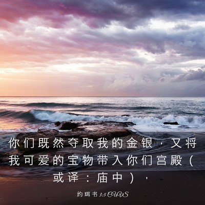Picture 03 - 约 珥 书 3:5 CUVS - 你 们 既 然 夺 取 我 的 金 银 ， 又 - Bible Verse Picture