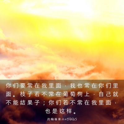 Picture 03 - 约 翰 福 音 15:4 CUVS - 你 们 要 常 在 我 里 面 ， 我 也 常 - Bible Verse Picture