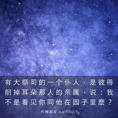 Picture 03 - 约 翰 福 音 18:26 CUVS - 有 大 祭 司 的 一 个 仆 人 ， 是 彼 - Bible Verse Picture