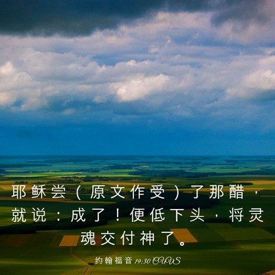 Picture 03 - 约 翰 福 音 19:30 CUVS - 耶 稣 尝 （ 原 文 作 受 ） 了 那 醋 - Bible Verse Picture