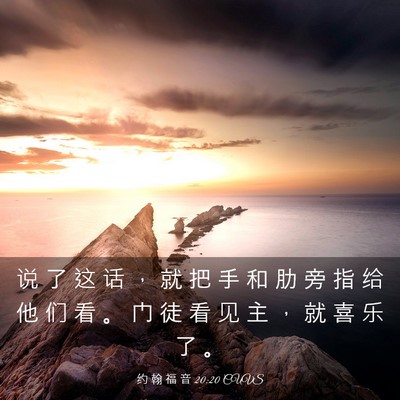 Picture 03 - 约 翰 福 音 20:20 CUVS - 说 了 这 话 ， 就 把 手 和 肋 旁 指 - Bible Verse Picture