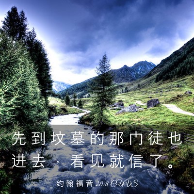Picture 03 - 约 翰 福 音 20:8 CUVS - 先 到 坟 墓 的 那 门 徒 也 进 去 ， - Bible Verse Picture