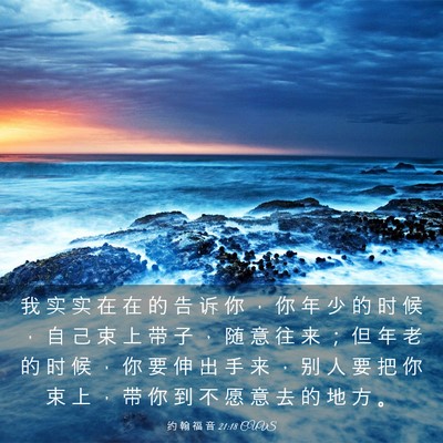 Picture 03 - 约 翰 福 音 21:18 CUVS - 我 实 实 在 在 的 告 诉 你 ， 你 年 - Bible Verse Picture
