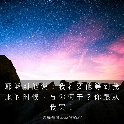 Picture 03 - 约 翰 福 音 21:22 CUVS - 耶 稣 对 他 说 ： 我 若 要 他 等 到 - Bible Verse Picture