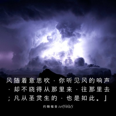 Picture 03 - 约 翰 福 音 3:8 CUVS - 风 随 着 意 思 吹 ， 你 听 见 风 的 - Bible Verse Picture