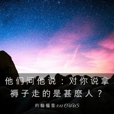 Picture 03 - 约 翰 福 音 5:12 CUVS - 他 们 问 他 说 ： 对 你 说 拿 褥 子 - Bible Verse Picture