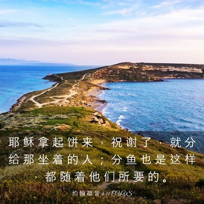 Picture 03 - 约 翰 福 音 6:11 CUVS - 耶 稣 拿 起 饼 来 ， 祝 谢 了 ， 就 - Bible Verse Picture