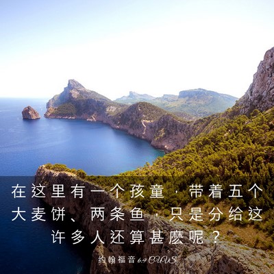 Picture 03 - 约 翰 福 音 6:9 CUVS - 在 这 里 有 一 个 孩 童 ， 带 着 五 - Bible Verse Picture