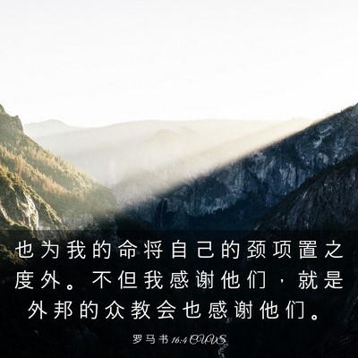 Picture 03 - 罗 马 书 16:4 CUVS - 也 为 我 的 命 将 自 己 的 颈 项 置 - Bible Verse Picture