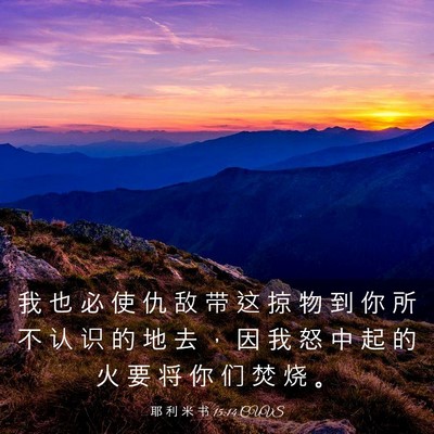 Picture 03 - 耶 利 米 书 15:14 CUVS - 我 也 必 使 仇 敌 带 这 掠 物 到 你 - Bible Verse Picture