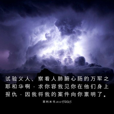 Picture 03 - 耶 利 米 书 20:12 CUVS - 试 验 义 人 、 察 看 人 肺 腑 心 肠 - Bible Verse Picture