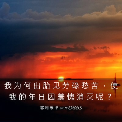 Picture 03 - 耶 利 米 书 20:18 CUVS - 我 为 何 出 胎 见 劳 碌 愁 苦 ， 使 - Bible Verse Picture