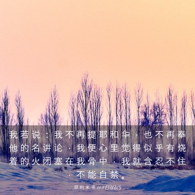 Picture 03 - 耶 利 米 书 20:9 CUVS - 我 若 说 ： 我 不 再 提 耶 和 华 ， - Bible Verse Picture