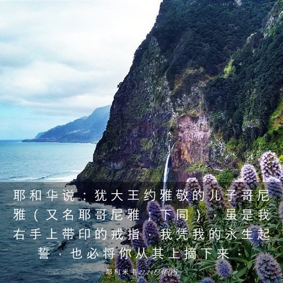 Picture 03 - 耶 利 米 书 22:24 CUVS - 耶 和 华 说 ： 犹 大 王 约 雅 敬 的 - Bible Verse Picture
