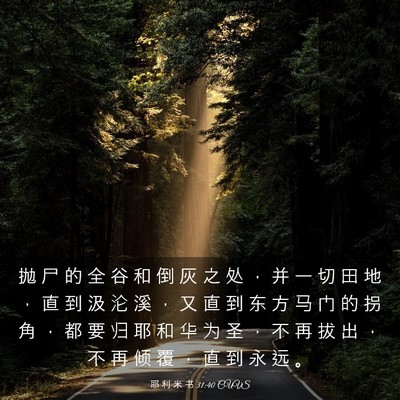 Picture 03 - 耶 利 米 书 31:40 CUVS - 抛 尸 的 全 谷 和 倒 灰 之 处 ， 并 - Bible Verse Picture