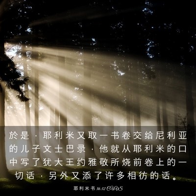 Picture 03 - 耶 利 米 书 36:32 CUVS - 於 是 ， 耶 利 米 又 取 一 书 卷 交 - Bible Verse Picture