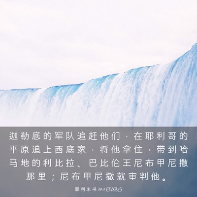 Picture 03 - 耶 利 米 书 39:5 CUVS - 迦 勒 底 的 军 队 追 赶 他 们 ， 在 - Bible Verse Picture