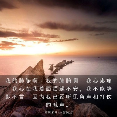 Picture 03 - 耶 利 米 书 4:19 CUVS - 我 的 肺 腑 啊 ， 我 的 肺 腑 啊 ， - Bible Verse Picture