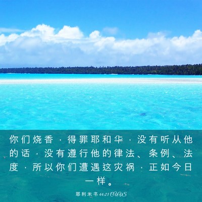 Picture 03 - 耶 利 米 书 44:23 CUVS - 你 们 烧 香 ， 得 罪 耶 和 华 ， 没 - Bible Verse Picture