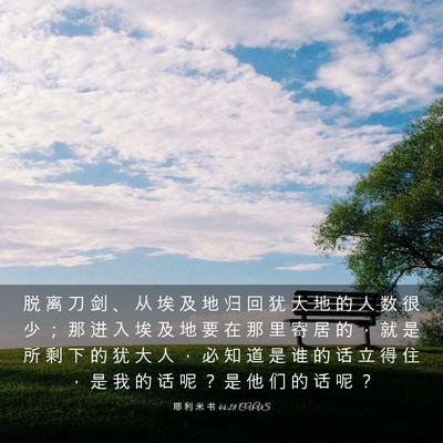 Picture 03 - 耶 利 米 书 44:28 CUVS - 脱 离 刀 剑 、 从 埃 及 地 归 回 犹 - Bible Verse Picture