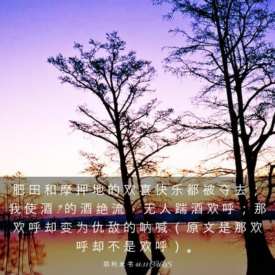 Picture 03 - 耶 利 米 书 48:33 CUVS - 肥 田 和 摩 押 地 的 欢 喜 快 乐 都 - Bible Verse Picture