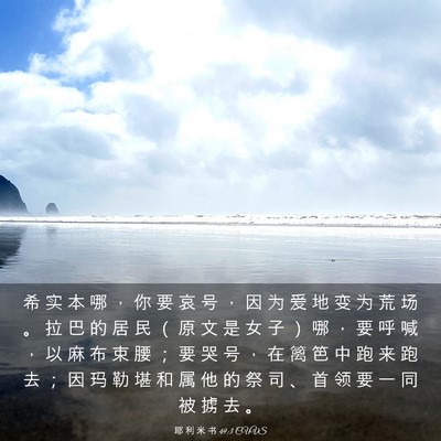 Picture 03 - 耶 利 米 书 49:3 CUVS - 希 实 本 哪 ， 你 要 哀 号 ， 因 为 - Bible Verse Picture