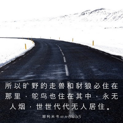 Picture 03 - 耶 利 米 书 50:39 CUVS - 所 以 旷 野 的 走 兽 和 豺 狼 必 住 - Bible Verse Picture