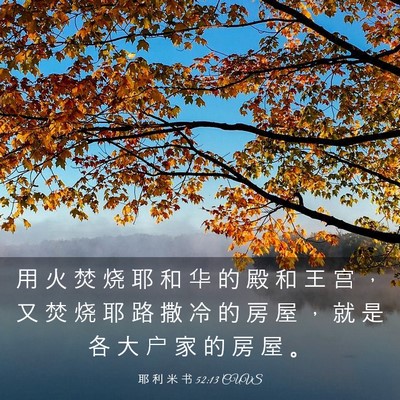 Picture 03 - 耶 利 米 书 52:13 CUVS - 用 火 焚 烧 耶 和 华 的 殿 和 王 宫 - Bible Verse Picture