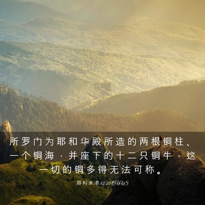Picture 03 - 耶 利 米 书 52:20 CUVS - 所 罗 门 为 耶 和 华 殿 所 造 的 两 - Bible Verse Picture